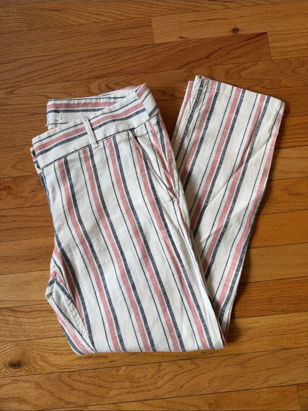 LOFT Cream Striped Capris with Pink and Navy Stripes